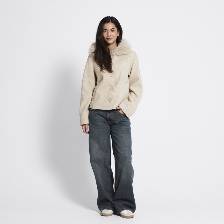 Faux fur collar jacket "Lovalie" Light Beige